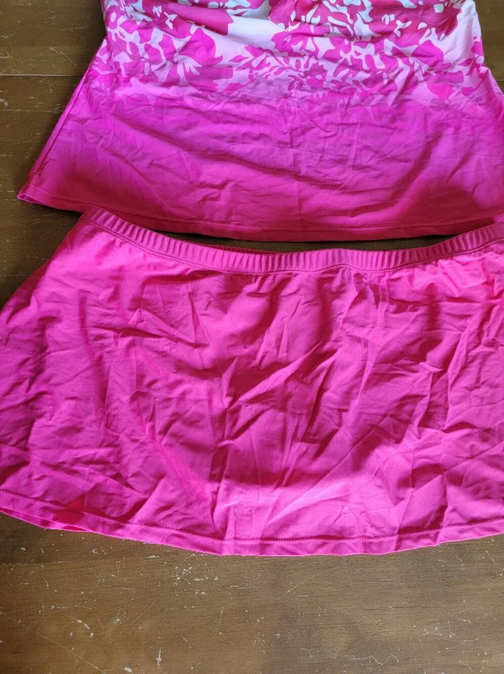 Plus Size Floral Pink Tie-Front Tankini Top & Skirt Swim Set